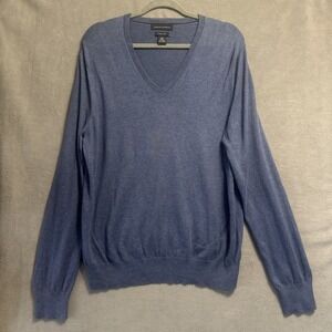Banana Republic Silk Cashmere Cotton Sweater Mens Size L Blue V-Neck Lightweight